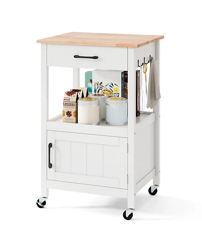 Gymax Rolling Kitchen Island Kitchen Cart w/ Rubber Wood Top Drawer