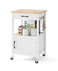 Gymax Rolling Kitchen Island Kitchen Cart w/ Rubber Wood Top Drawer