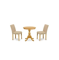 East West Furniture 3-Pc Kitchen Dining Set - 2 Padded Parson Chairs and 1 Dining Table (Oak Finish)