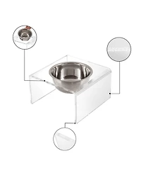 The Licker Store Keaton Modern Acrylic Rectangular Elevated Pet Feeder with 2-Stainless Steel Bowls