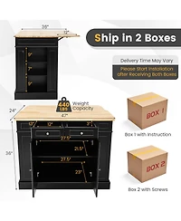 Gymax Large Kitchen Island Drop Leaf Breakfast Bar w/ Wood Top Shelves Drawers