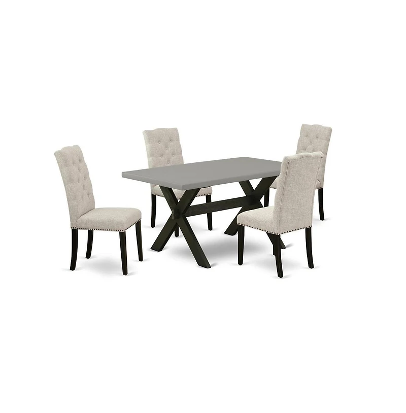 East West Furniture 5-Piece Dining room Set Included 4 Kitchen Dining chairs Upholstered Seat and High Button Tufted Chair Back and Rectangular Dining