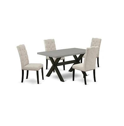 East West Furniture 5-Piece Dining room Set Included 4 Kitchen Dining chairs Upholstered Seat and High Button Tufted Chair Back and Rectangular Dining