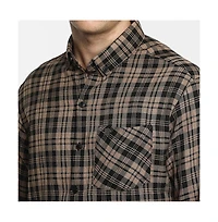 Campus Sutra Men's Tan Brown & Charcoal Black Tartan Plaid Shirt