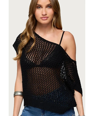 Edikted Womens Trix Off Shoulder Open Knit Top