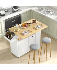 Gymax Drop-Leaf Kitchen Island Cart w/ Power Outlet Wine Rack Glass Holder Drawer