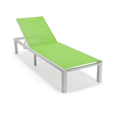 LeisureMod Marlin Patio Chaise Lounge Chair With White Aluminum Frame