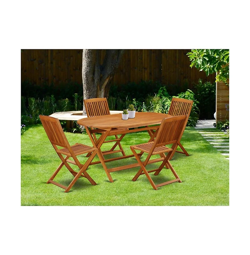 East West Furniture Wooden Patio Set Natural Oil