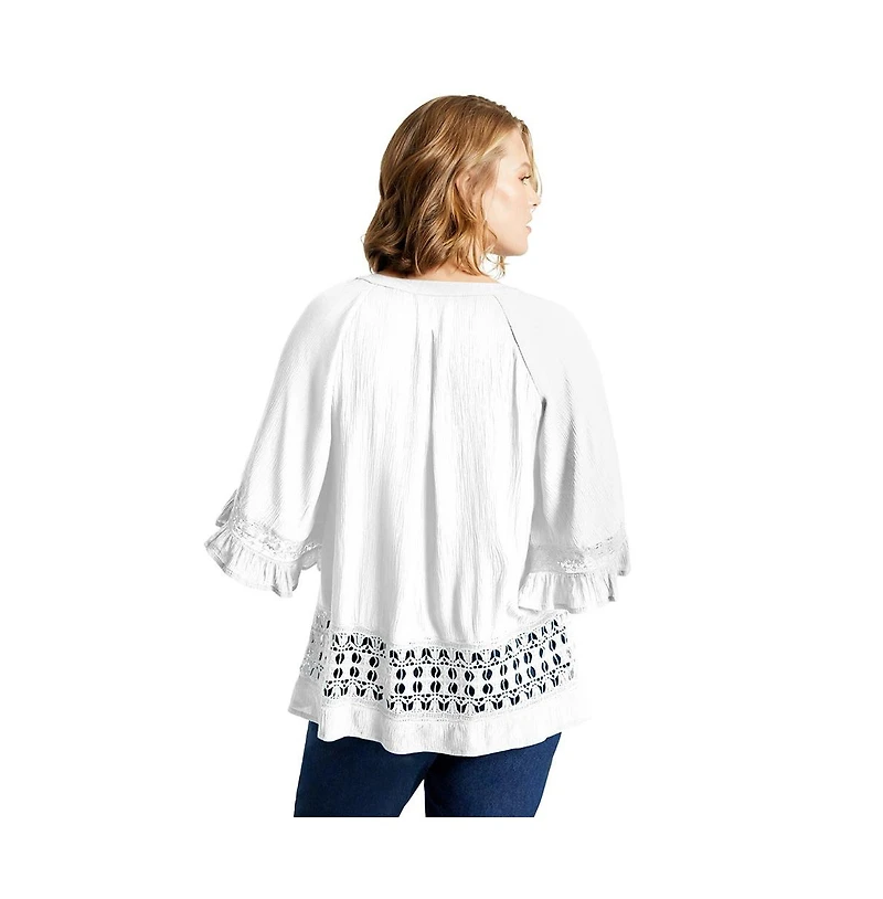 June + Vie Women's Plus Size Lace-Trimmed Boho Blouse