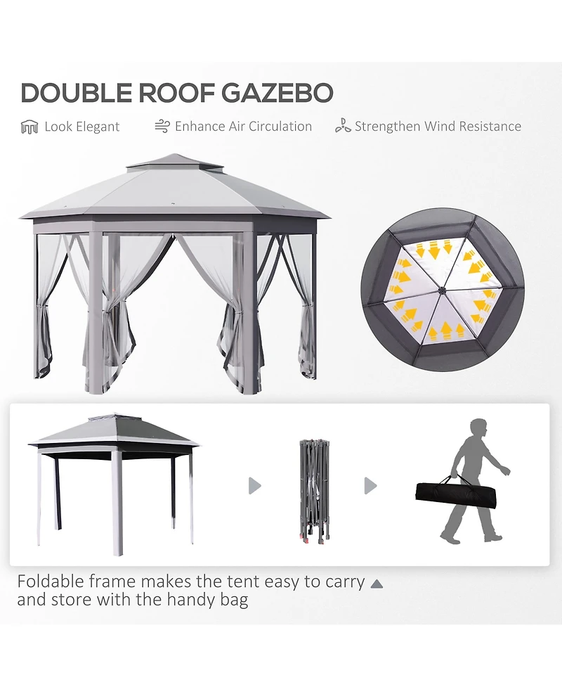 Outsunny 13' x 11' Pop Up Gazebo with Double Roof & Mesh Sidewalls,