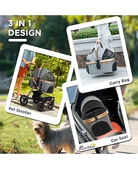 PawHut 3 in 1 Dog Stroller with Detachable Cabin, Adjustable Canopy,