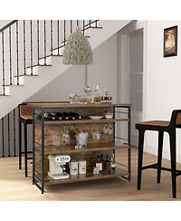 Gymax Industrial Kitchen Island Bar Table 4-Tier Storage Shelf Wine Rack Glass Holders