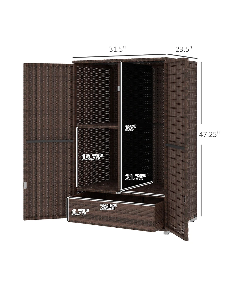 Outsunny Outdoor Wicker Towel Rack for Pool w/ Drawer & Cabinet, Dark