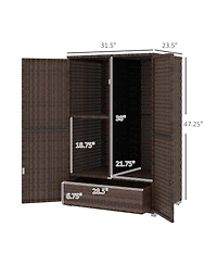 Outsunny Outdoor Wicker Towel Rack for Pool w/ Drawer & Cabinet, Dark