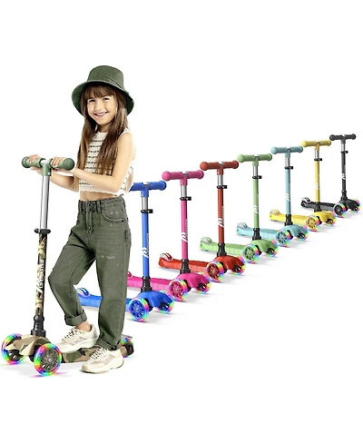 Lifemaster Mini 3-Wheel Kids Scooter with Multi-Color Wheel Lights – 4-Height Adjustable Handlebar, Wide Anti-Slip Deck, Child Safety Certified