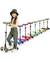 Lifemaster Mini 3-Wheel Kids Scooter with Multi-Color Wheel Lights – 4-Height Adjustable Handlebar, Wide Anti-Slip Deck, Child Safety Certified
