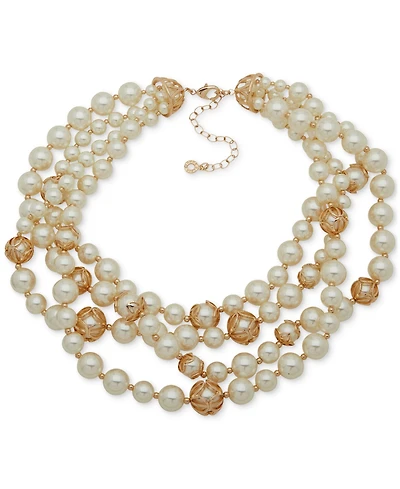 Anne Klein Gold-Tone Caged Imitation Pearl Statement Necklace, 16" + 3" extender