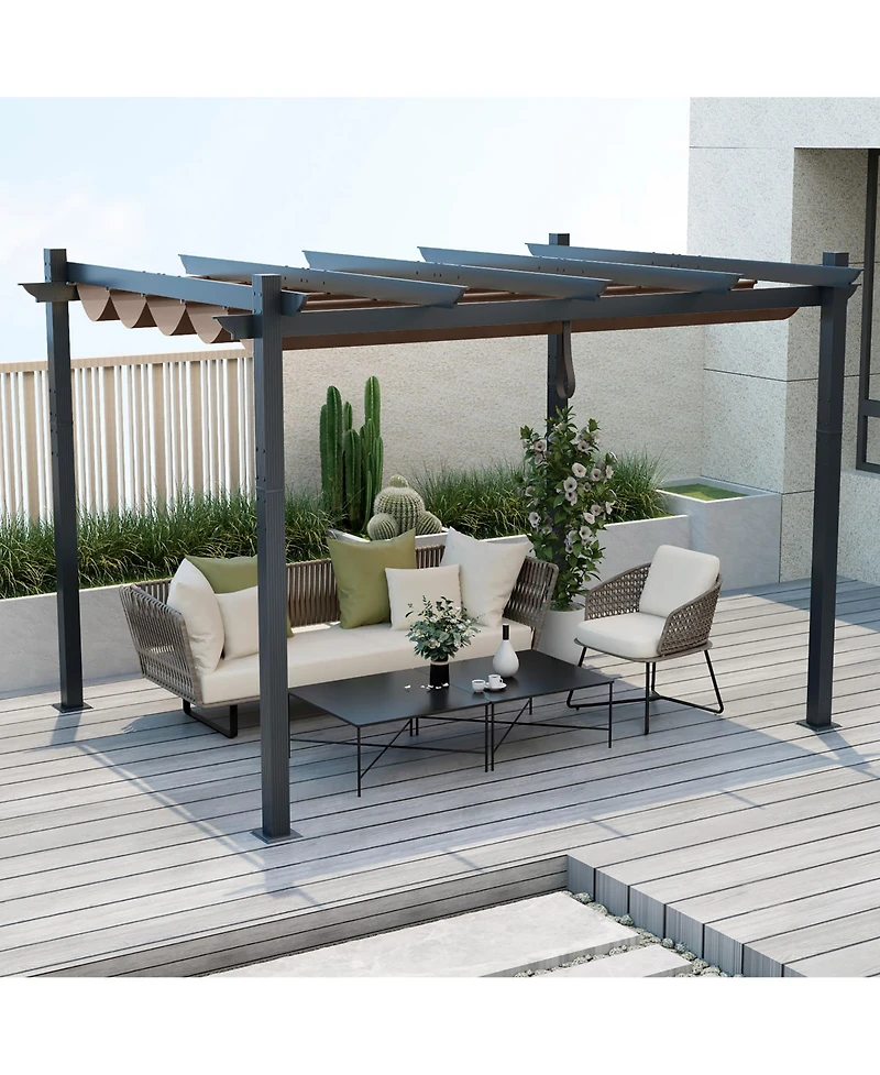 Gymax 10x12ft Outdoor Aluminum Retractable Pergola Canopy Shelter Grape Trellis