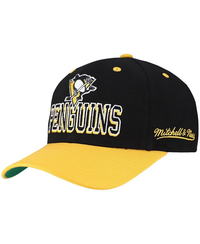 Mitchell & Ness Men's Black/Gold Pittsburgh Penguins Backside Script Two-Tone Pro Crown Adjustable Hat