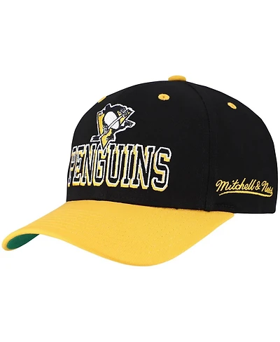 Mitchell & Ness Men's Black/Gold Pittsburgh Penguins Backside Script Two-Tone Pro Crown Adjustable Hat