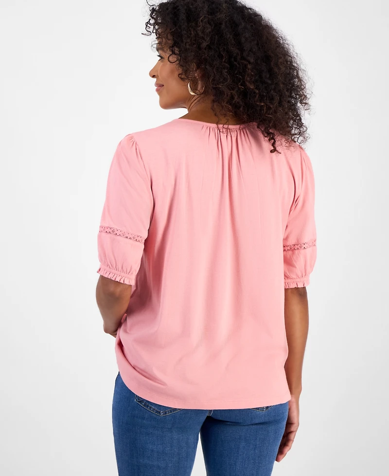 Style & Co Women's Lace-Trim Elbow-Sleeve Blouse, Macy's Exclusive