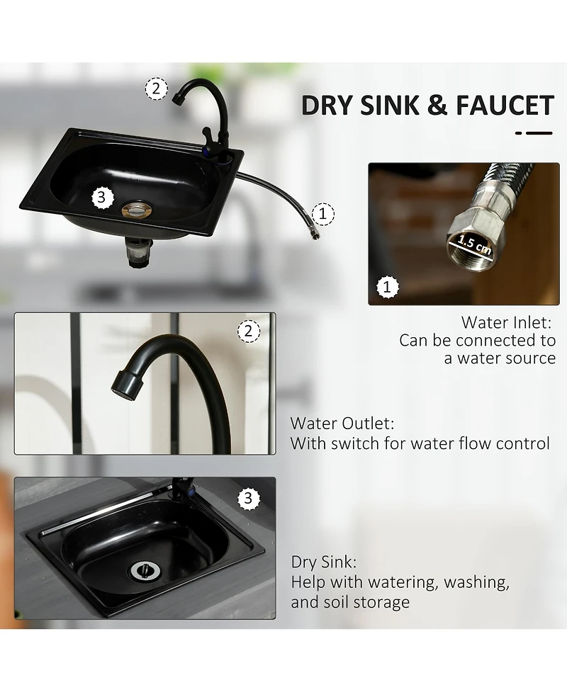 Outsunny Potting Bench Prep Table w/Faucet, Sink and Storage,