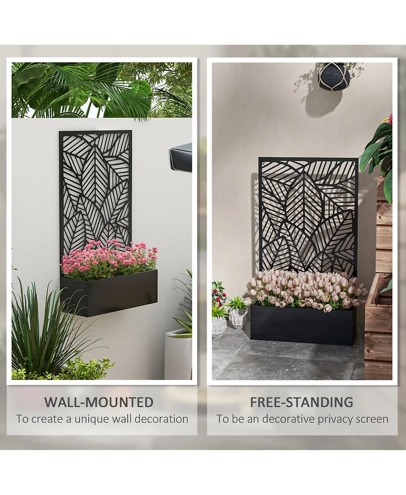 Outsunny Outdoor Privacy Screen with Raised Garden Bed, Metal,