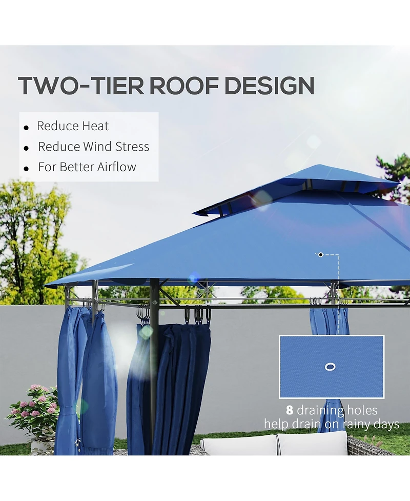 Outsunny 10' x 13' Double Roof Patio Gazebo with Curtains, Dark