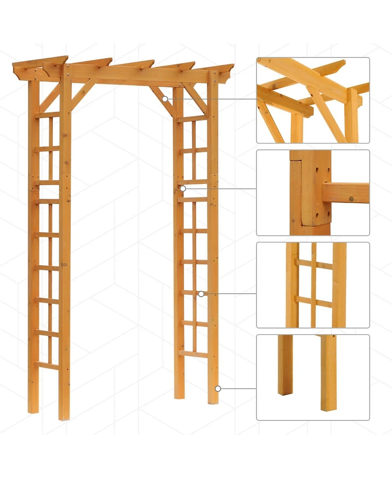 Outsunny 7' Wood Steel Outdoor Garden Arched Trellis Arbor w/ Fir Wood,