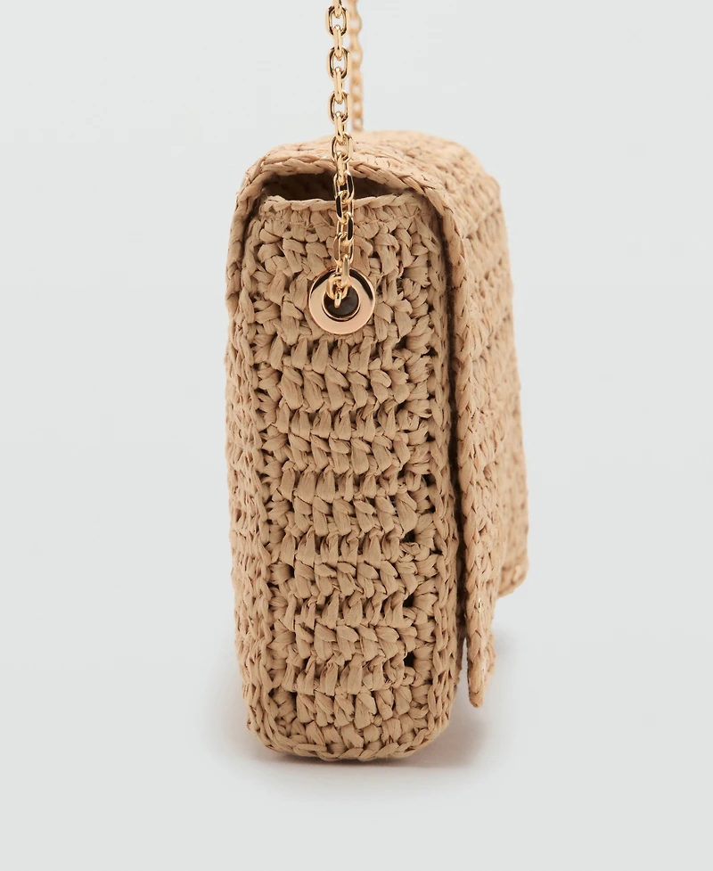 Mango Women's Studs Natural Fiber Shoulder Bag