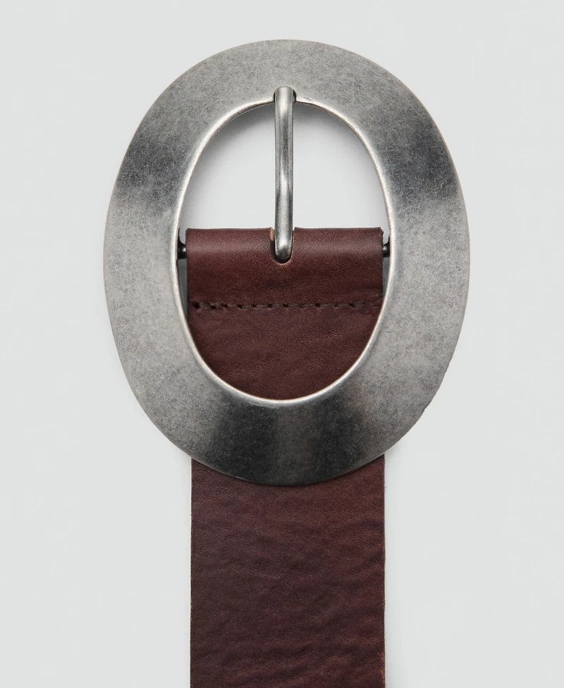 Mango Women's Rounded Buckle Leather Belt
