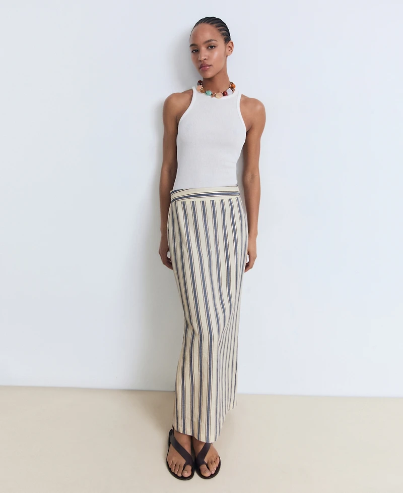 Mango Women's Striped Linen Skirt