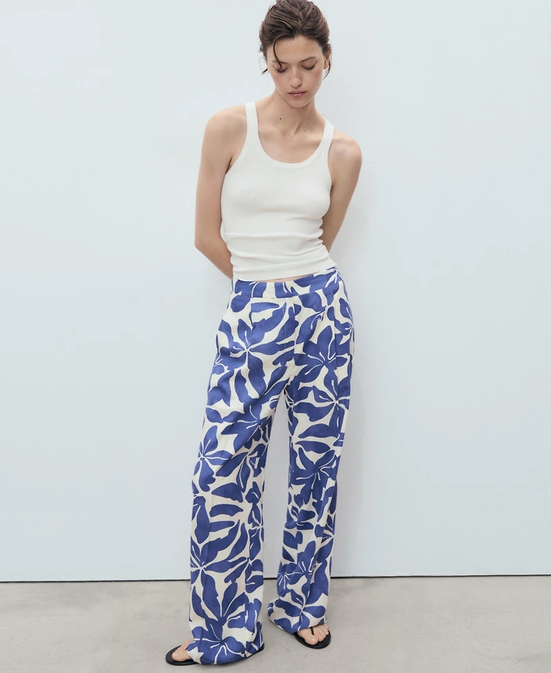 Mango Women's Printed Linen-Blend Pants