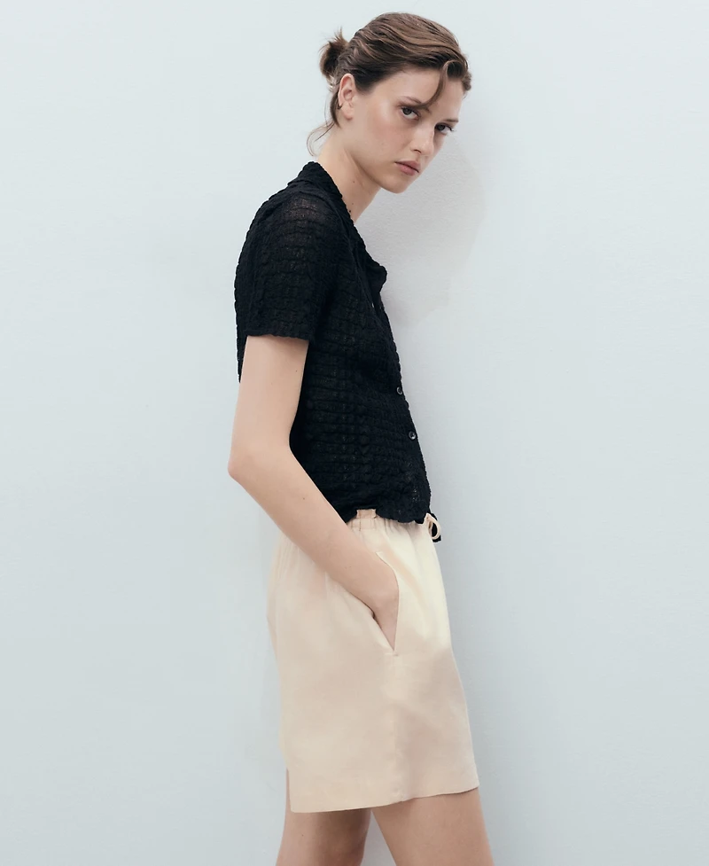 Mango Women's Straight-Fit Drawstring Linen Shorts
