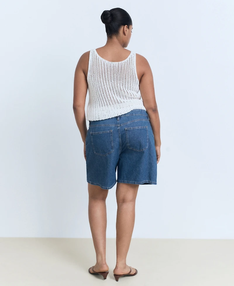 Mango Women's Mid-Rise Pleated Denim Bermuda Shorts