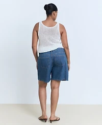 Mango Women's Mid-Rise Pleated Denim Bermuda Shorts