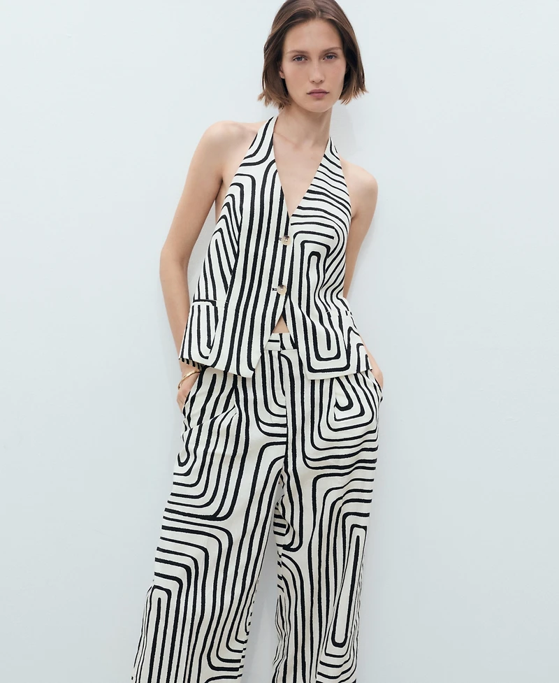 Mango Women's Geometric-Print Linen Pants