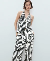 Mango Women's Geometric-Print Linen Pants