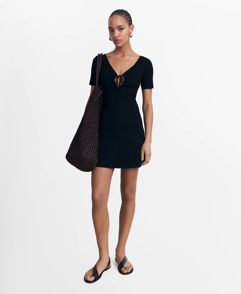 Mango Women's Bow Neckline Knitted Dress