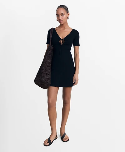Mango Women's Bow Neckline Knitted Dress