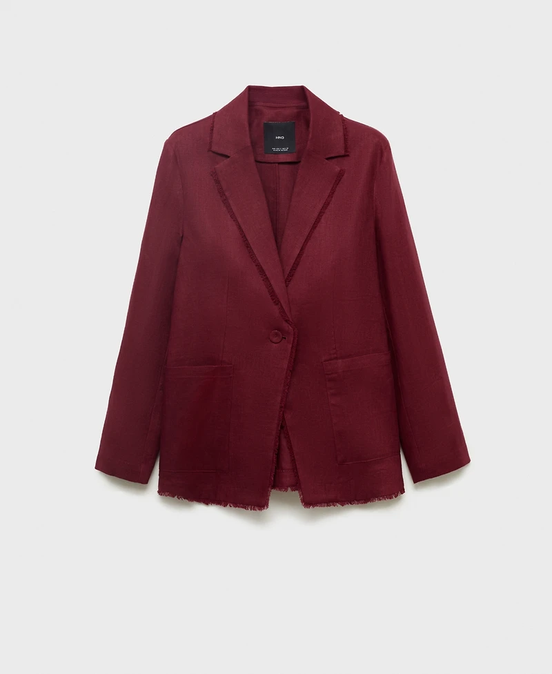 Mango Women's Frayed Ends Linen Suit Blazer