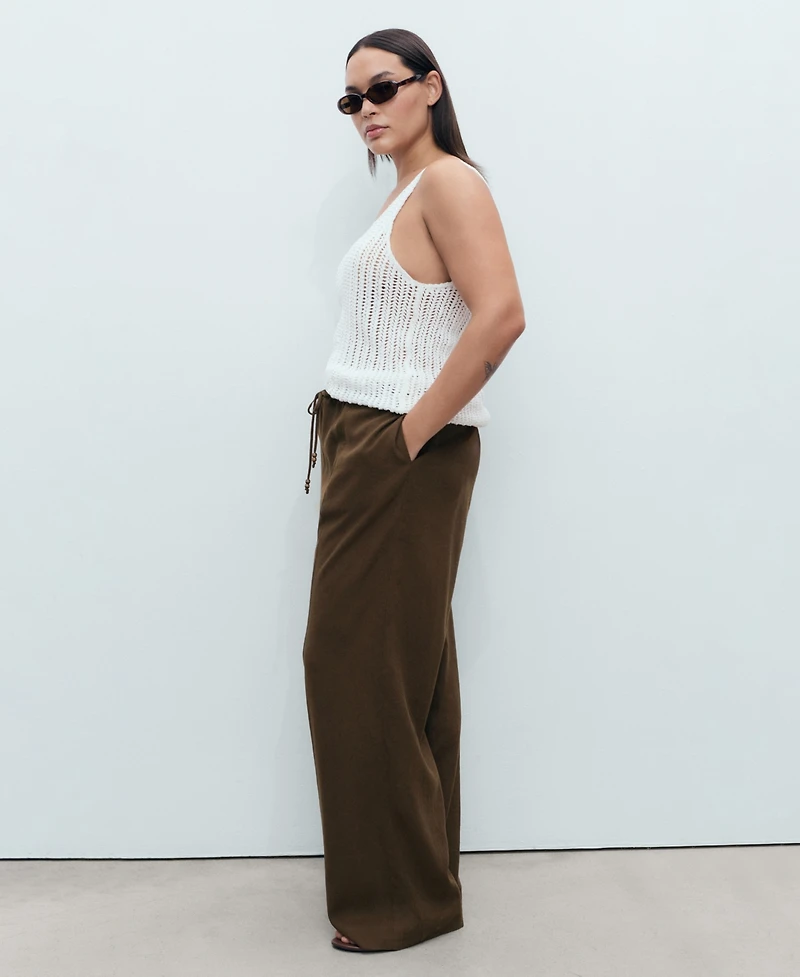 Mango Women's Linen-Blend Elastic Waist Pants