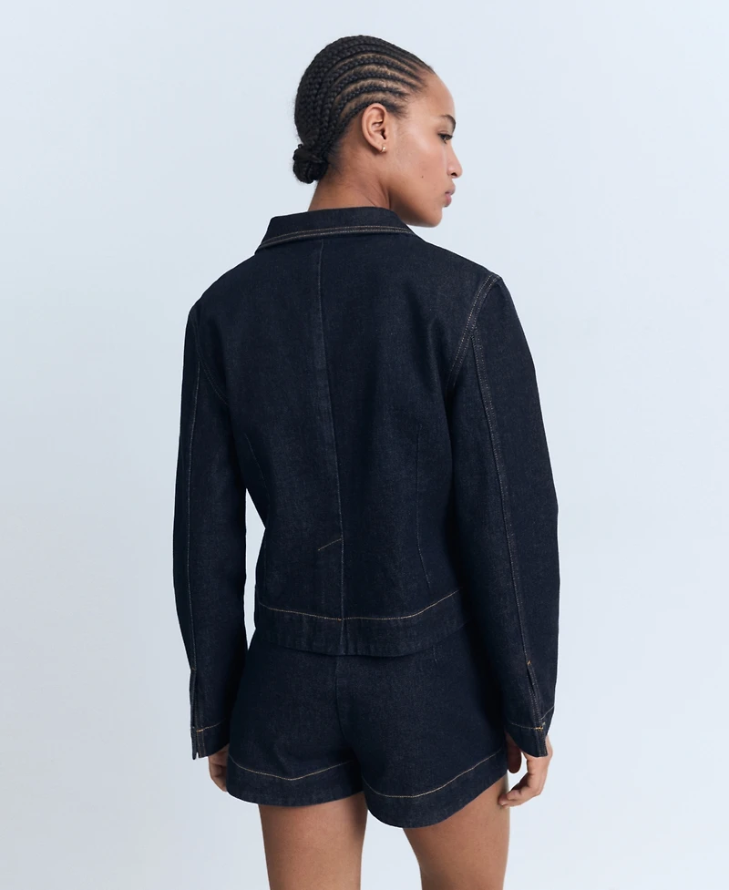 Mango Women's Pockets Fitted Denim Jacket