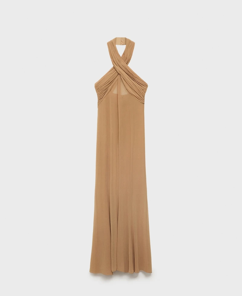 Mango Women's Crossed Neckline Long Semi-Transparent Dress