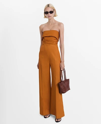 Mango Women's Linen-Blend Strapless Jumpsuit