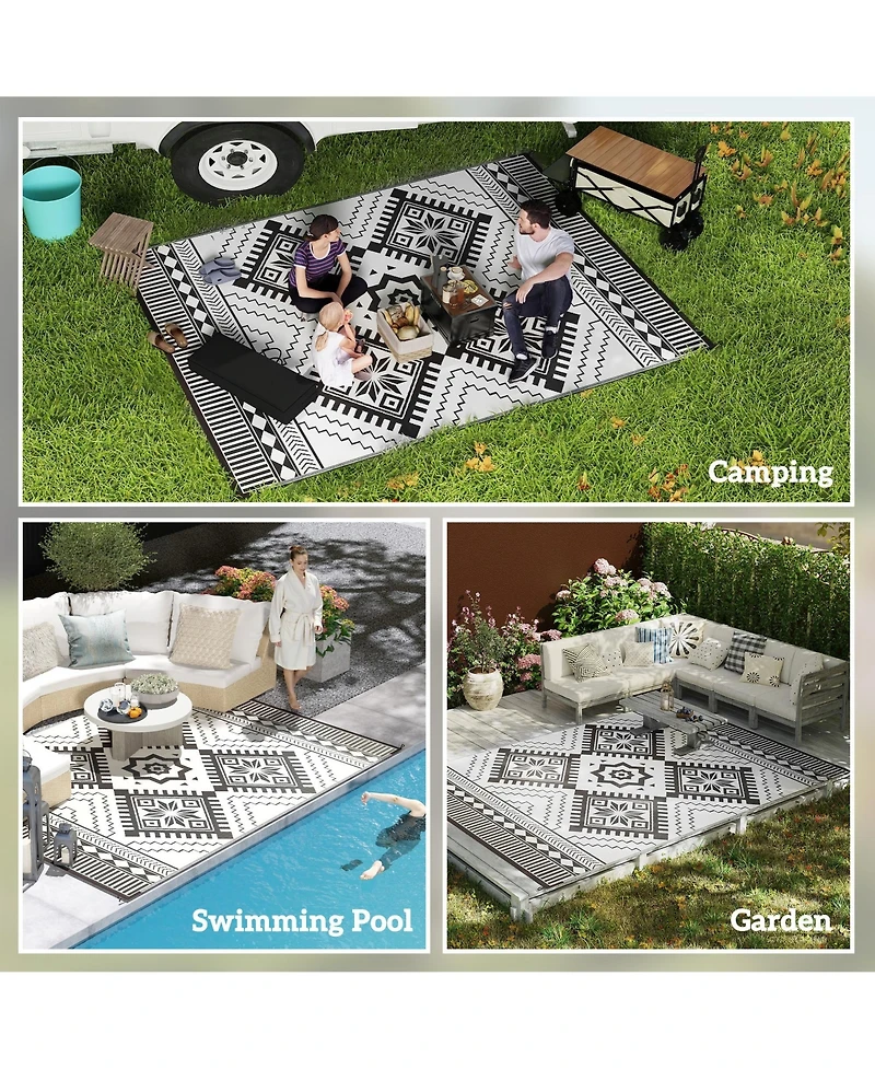 Outsunny Outdoor Rug, 9' x 12' Floor Mat, Toothed Rhombus