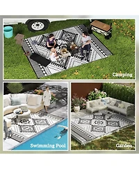 Outsunny Outdoor Rug, 9' x 12' Floor Mat, Toothed Rhombus