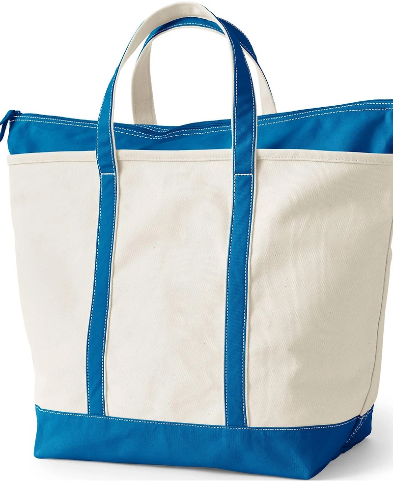 Lands' End Natural 5 Pocket Zip Top Canvas Tote Bag
