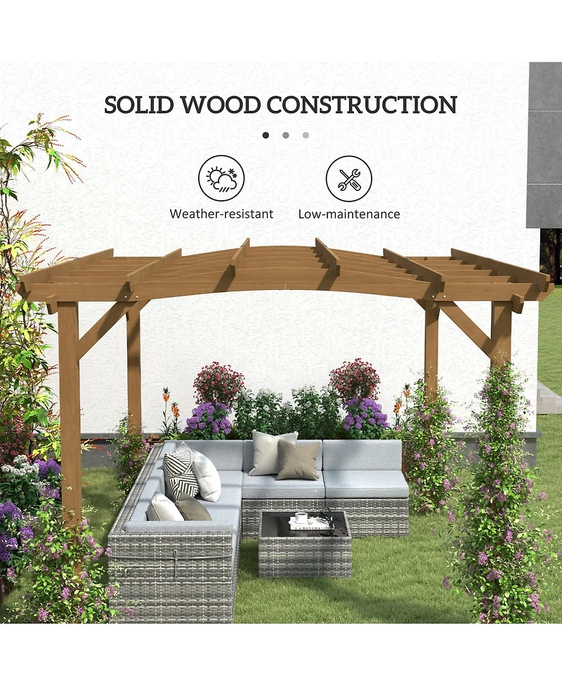 Outsunny 10' x 12' Outdoor Pergola, Wood Gazebo w/ Arched Roof,