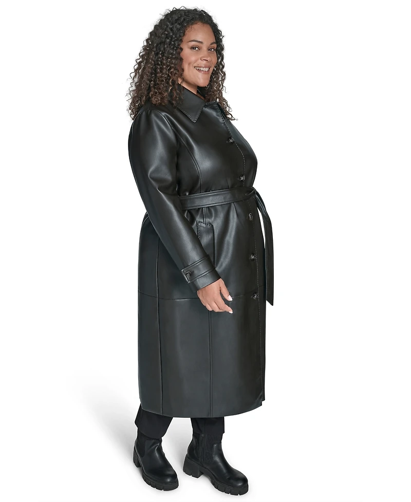 Calvin Klein Plus Belted Faux Leather Trench Coat